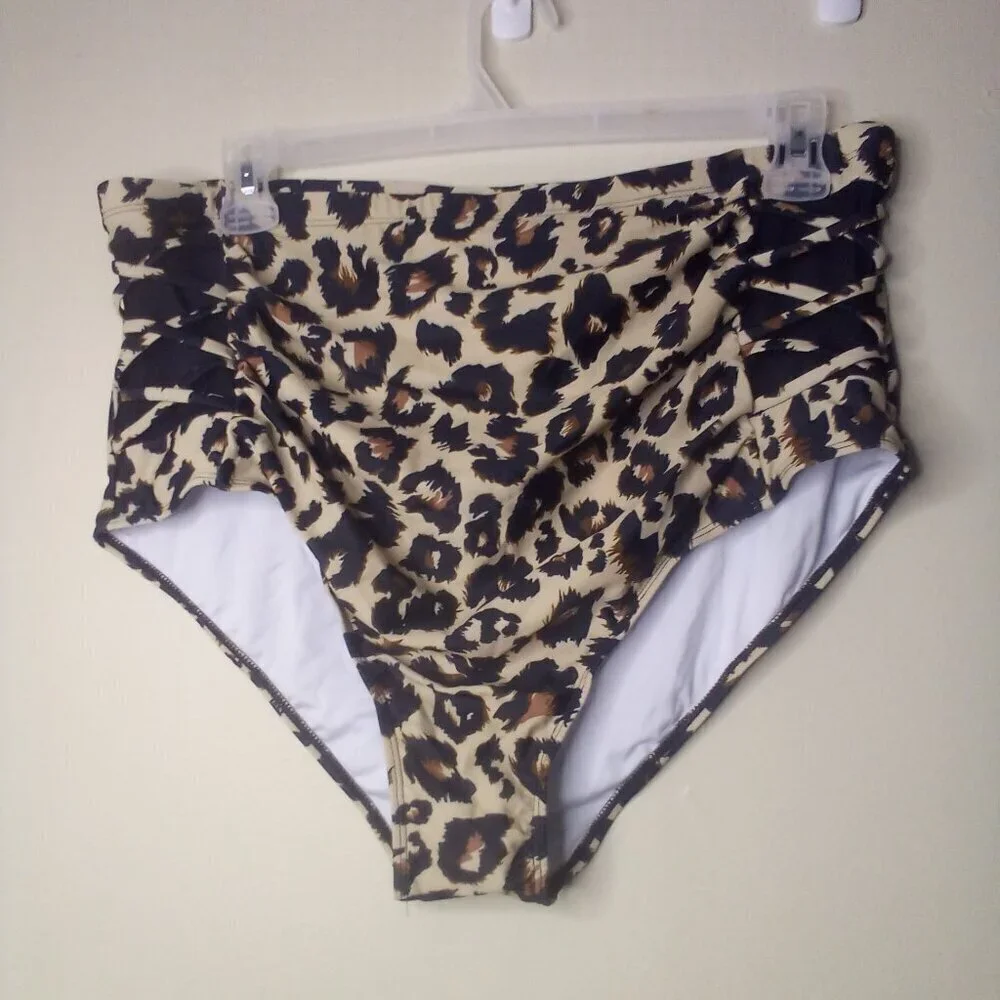 Swim Bottoms Women 20W Animal Print Side Cut-Out Unbranded Brown Black